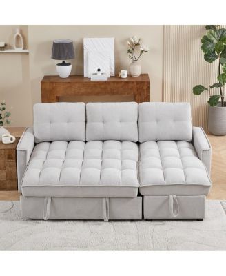 3-Seat Chenille Pull-Out Sofa Bed with Reclining Chaise, USB & Type-C Ports and Side Storage Pocket for Living Room or Office
