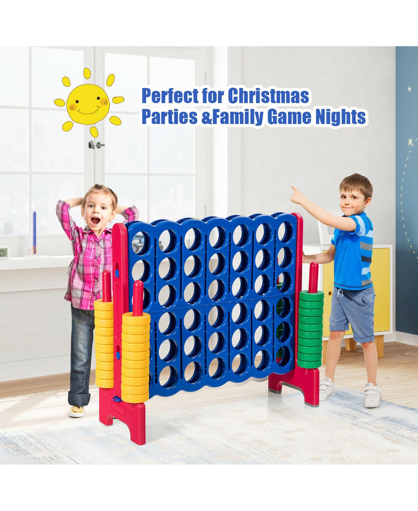 Детская настольная игра Costway 4-to-Score Giant Outdoor Board Game, Ages 3+, цвет: Синий — фото 3