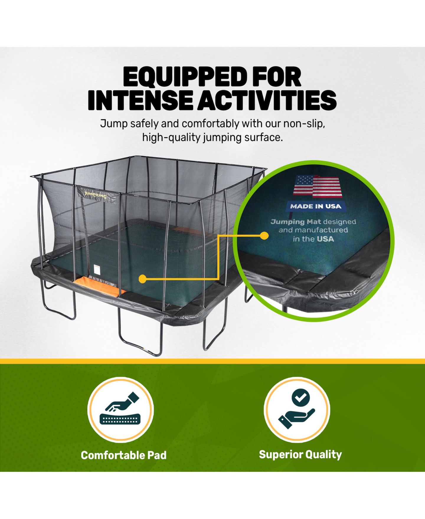 Детская игрушка JumpKing Pro-Series 13 ft. Square Trampoline with Patented V-Shaped Spring Arrangement, Safety Net Enclosure, 400 lbs. Capacity, Ages 3+, цвет: Чёрный — фото 3