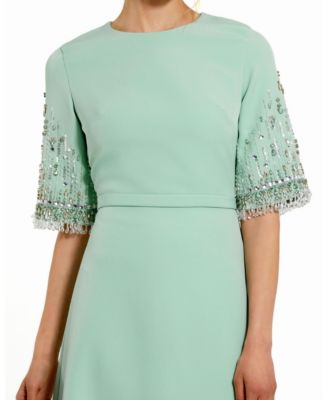 Women's Beaded 3/4 Sleeves Crepe A Line Gown