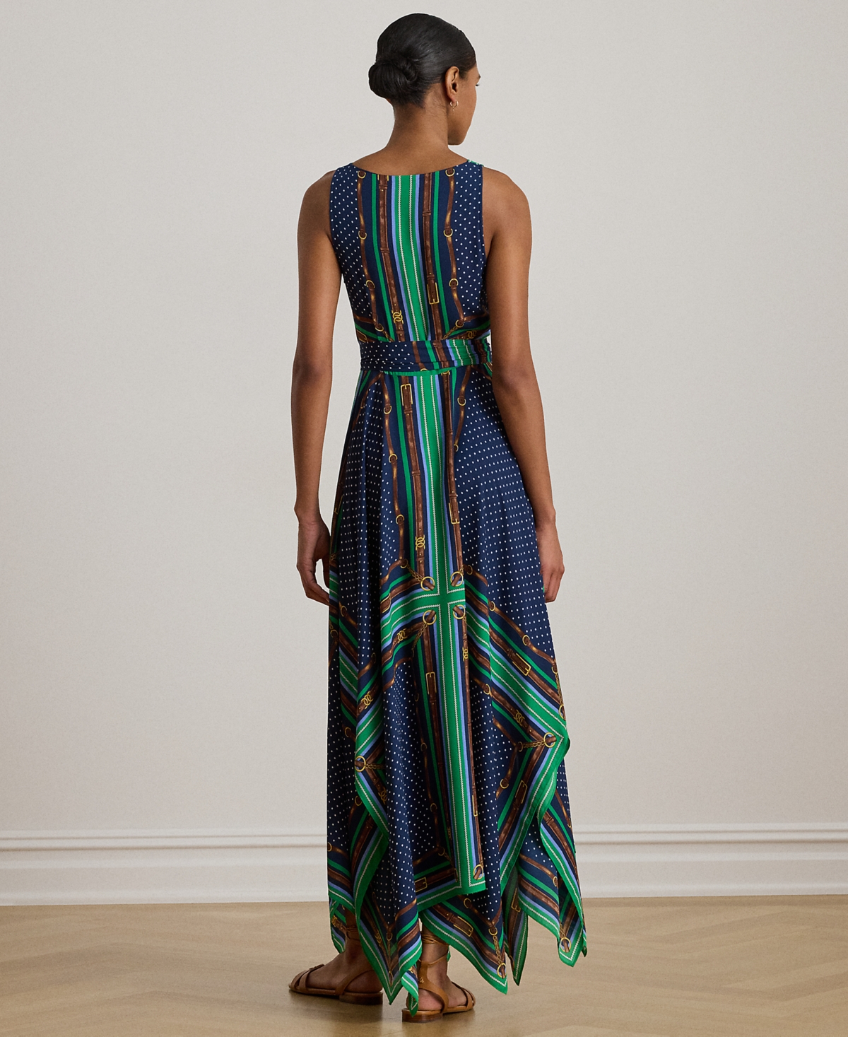 Lauren Ralph Petite V-Neck Polka Dot Print Sleeveless Dress