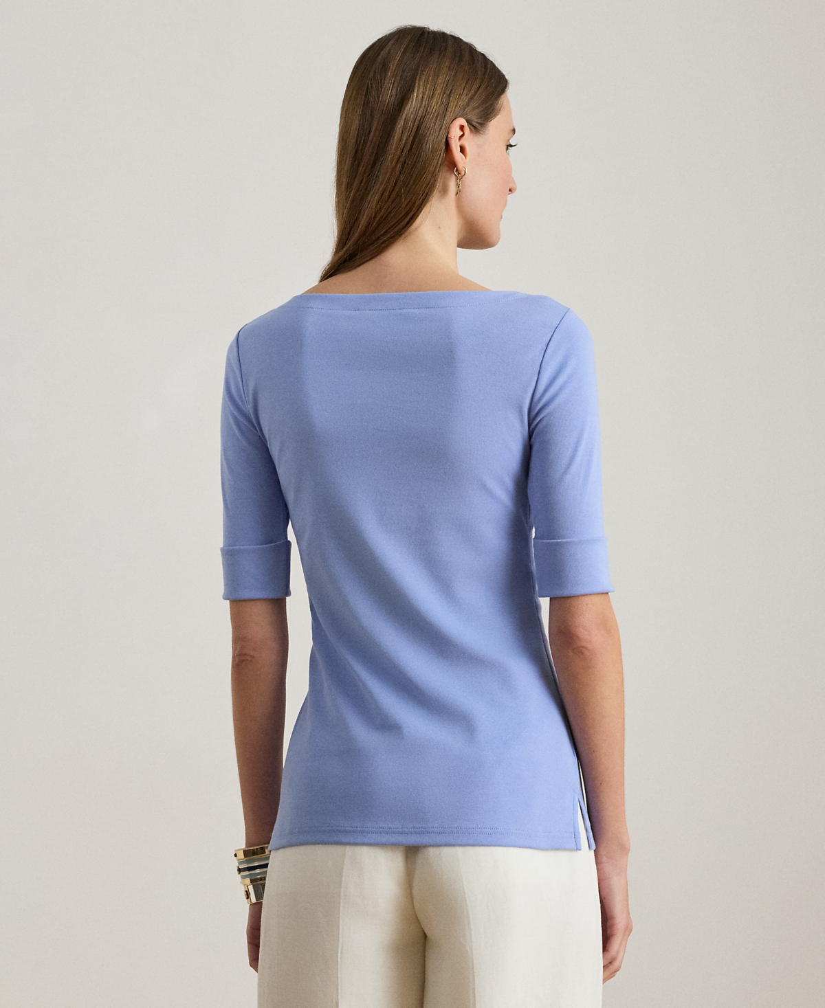 Lauren Ralph Petite Boat Neck Elbow-Sleeve Top