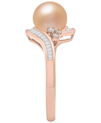 Pink Cultured Freshwater Pearl (8mm) and Diamond (1/4 ct. t.w.) Swirl Ring in 14k Pink Gold