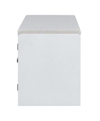 Rustic Storage Bench with Cushion and Rattan Doors (Brown+Beige