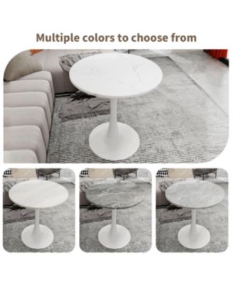  27.6" White Mid-Century Modern Dining Table with Round Marble Top