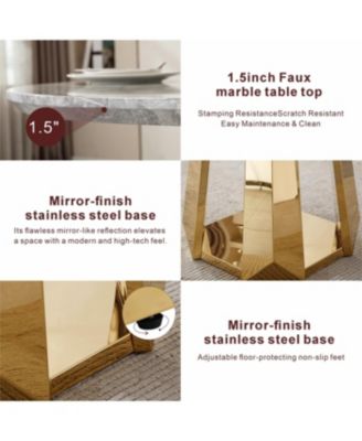 47" Round Marble Dining Table with Stainless Steel Base (Gold/Gray)