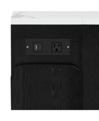 Extendable Dining Table with 3 Leaves & Rolling Island (Black/Marble White)