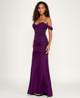 Juniors' Off-The-Shoulder Glitter Mermaid Gown