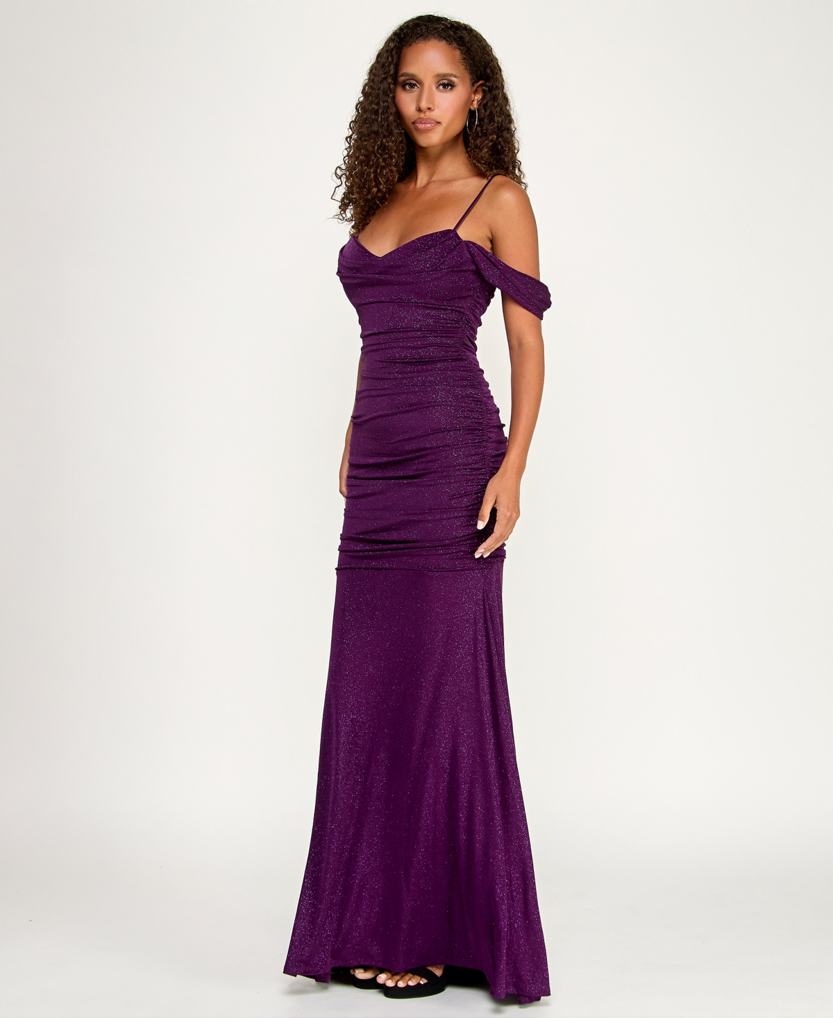 Emerald Sundae Juniors' Off-The-Shoulder Glitter Mermaid Ball Gown