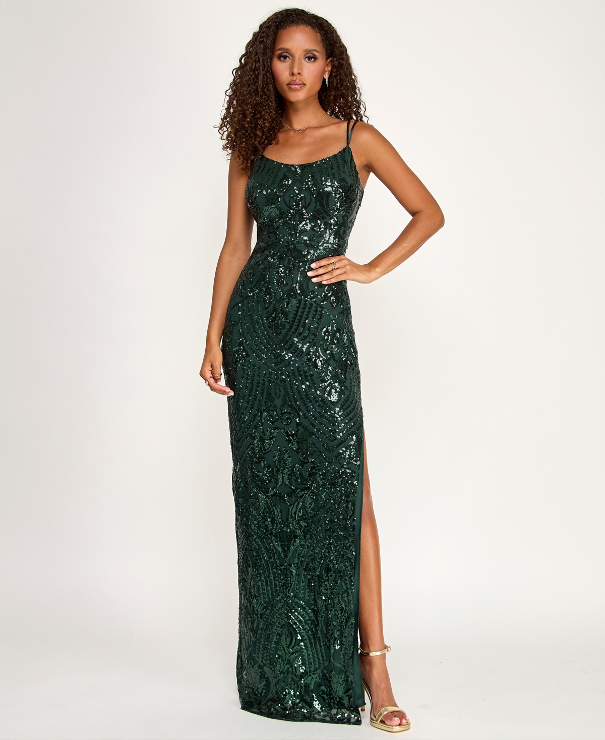 Emerald Sundae Juniors' Sequined Side-Slit Gown, Created for Macy's