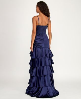 Juniors' V-Neck Tiered Skirt Gown