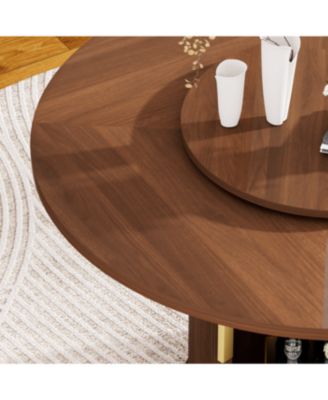 55" Round Dining Table for Six with Storage & Rotating Tray (Walnut)