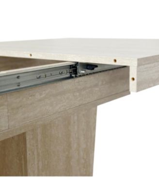 Rectangular extendable dining table (6-10 people, 160-200cm) with veined travertine.