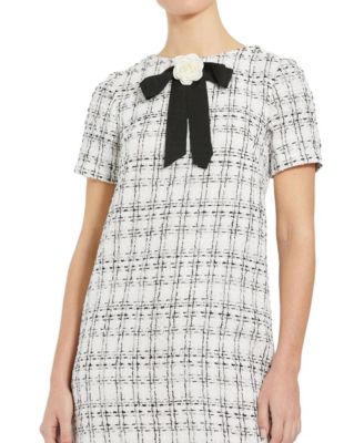 Mug Duggal Women's Bow Short Sleeve Boucle Mini Dress