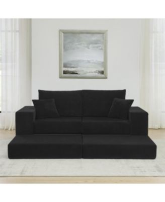 Modular Cloud Sectional Couch, Modern L-Shaped Sofa with Ottoman, Black