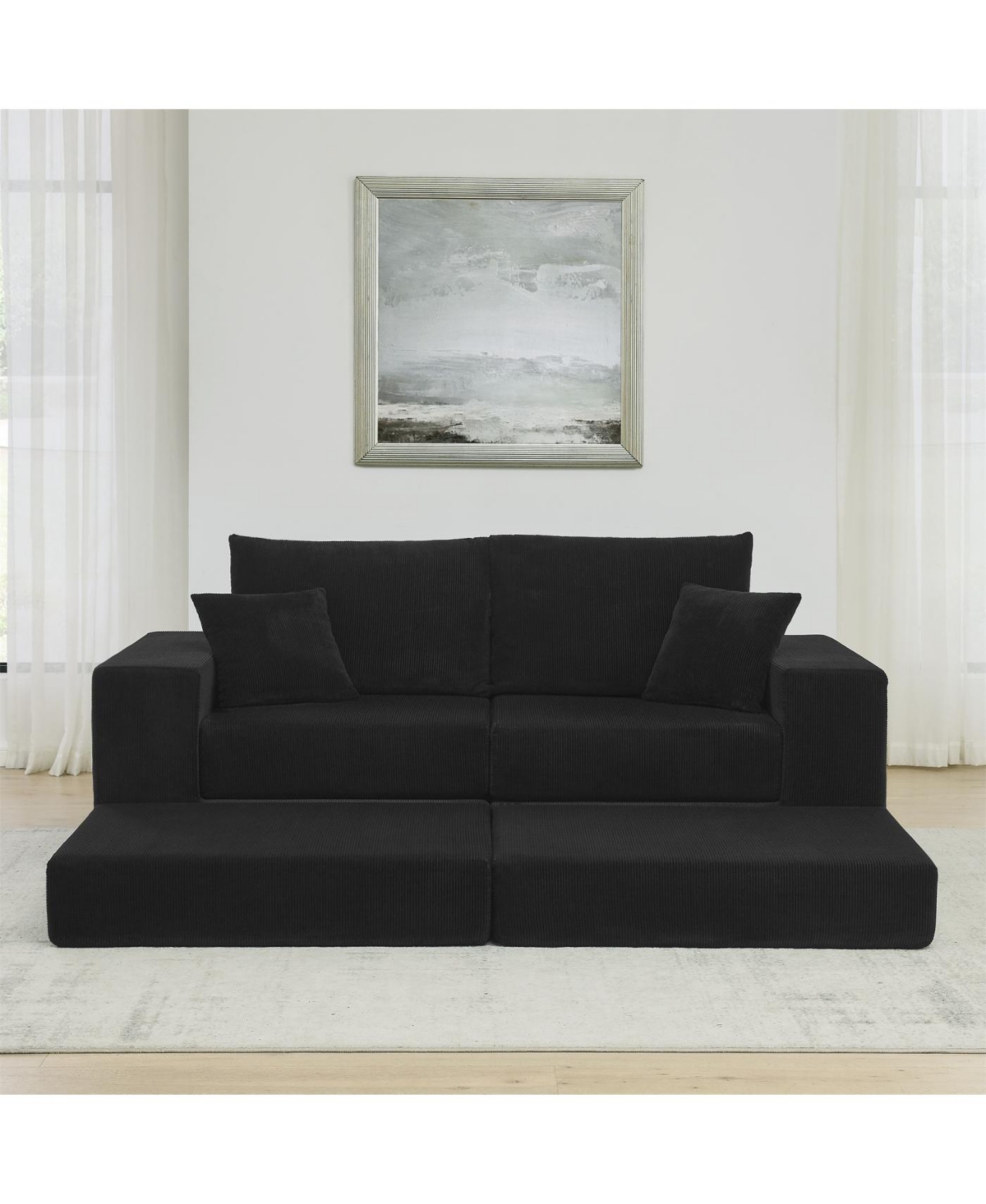 Streamdale Furniture Modular Cloud Sectional Couch, Modern L-Shaped Sofa with Ottoman, Black