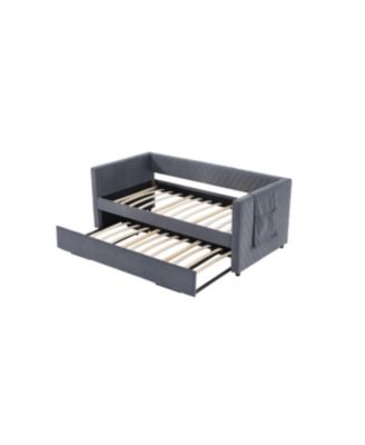 Streamdale Twin Upholstered Daybed with Trundle, USB, Side Pockets - Grey