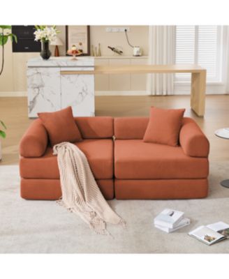 Modular Sofa Bed for Apartments, Convertible, Removable Armrests, Orange
