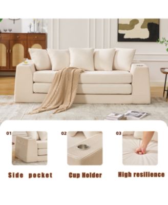 Streamdale Corduroy Convertible Sofa Bed with 5 Pillows, No Assembly, Side Pocket