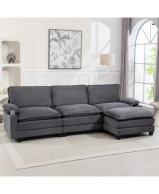 3+1 L-Shaped Corduroy Sofa with Ottoman, Cloud Couch for Living Room.