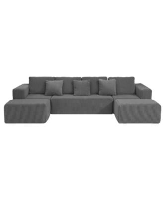 Streamdale Modular U-Shaped 4-Seater Sofa, 132-inch, Reversible Chaise, Gray Corduroy