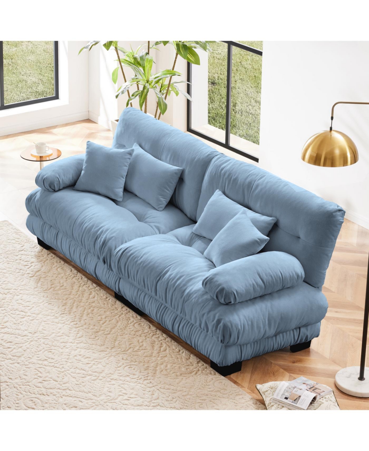 Streamdale Furniture Cloud Couch 2 Seater Chenille Sofa with Pillows, Blue