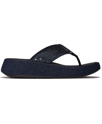 Women's F-Mode Toe-Post Denim and Hotfix Slip-On Sandals
