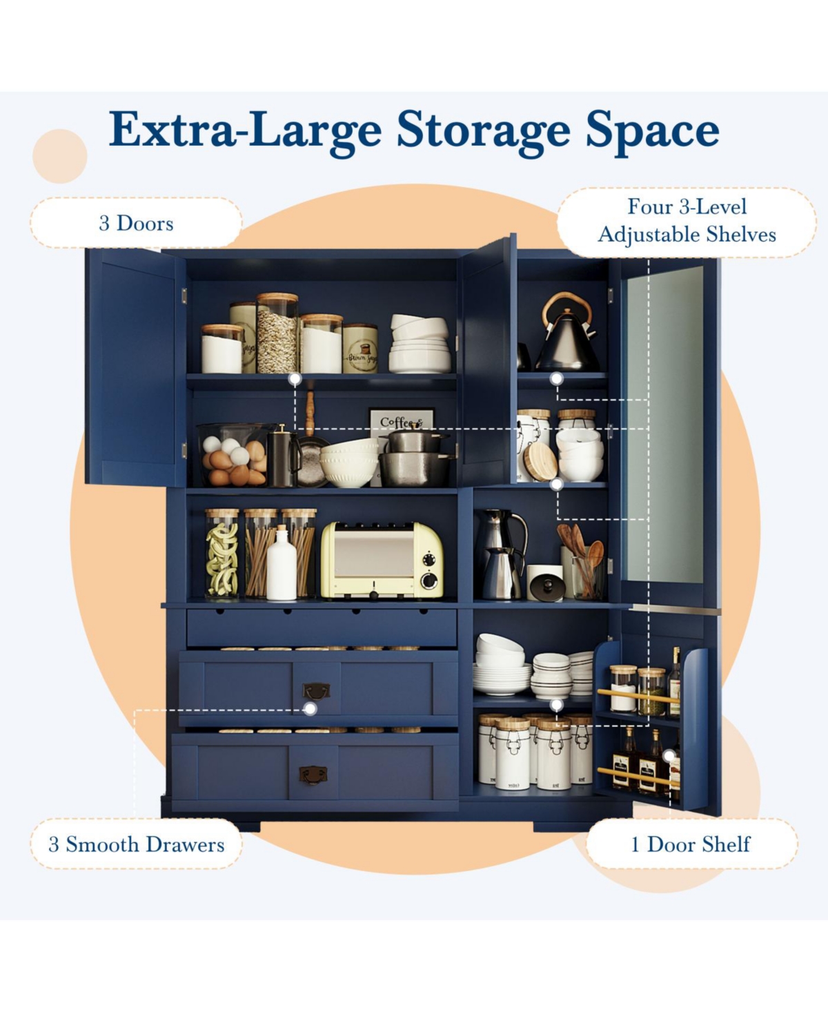 Streamdale Furniture Traditional Buffet with Hutch, Large Kitchen Pantry Storage Cabinet