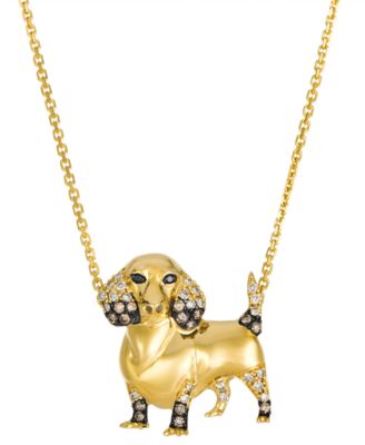 Nude(0.14 ct. t.w.), Chocolate (0.11 ct. t.w.) & Blackberry (0.01 ct. t.w.) Diamond Dachshund Necklace in 14k Honey Gold