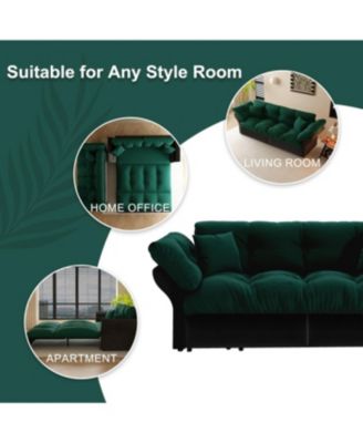 74.8" Queen Pull Out Sofa Bed, 3-in-1 Convertible Sleeper Tufted Sofa with 2 Pillows, Green