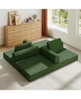 Convertible Sleeper Sofa Bed with Pillow - Corduroy Folding Mattress Couch for Living Room