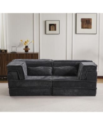 Compression Sofa, Convertible Floor Sofa Bed, Modern Oversized Loveseat, Dark Grey