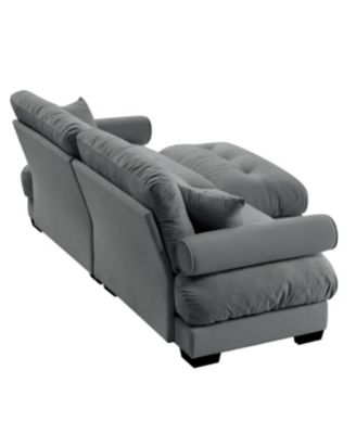 Streamdale Oversized Modern Velvet Two-Seater Sofa with Ottoman & Pillows, Grey