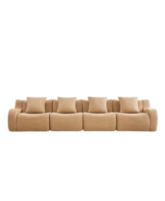 4-Seat Boneless Sofa, Teddy Fabric, No Assembly, Camel