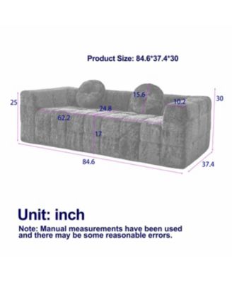 Modern Boneless Couch with Two Throw Pillows, Checkered Fabric Sofa