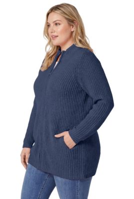 Plus Size Within Zip Front Shaker Cardigan Sweater