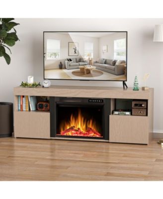 60" Fireplace Tv Stand Mantel Wood Surround Firebox Freestanding Fireplace Heater Infrared Quartz Heater Adjustable Led Flame, Remote Control,L