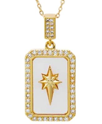 Pave Gold Plated Elongated Starburst Dog Tag Necklace