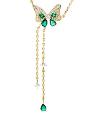 Colored Pave Butterfly Cubic Zirconia Station Lariat Necklace