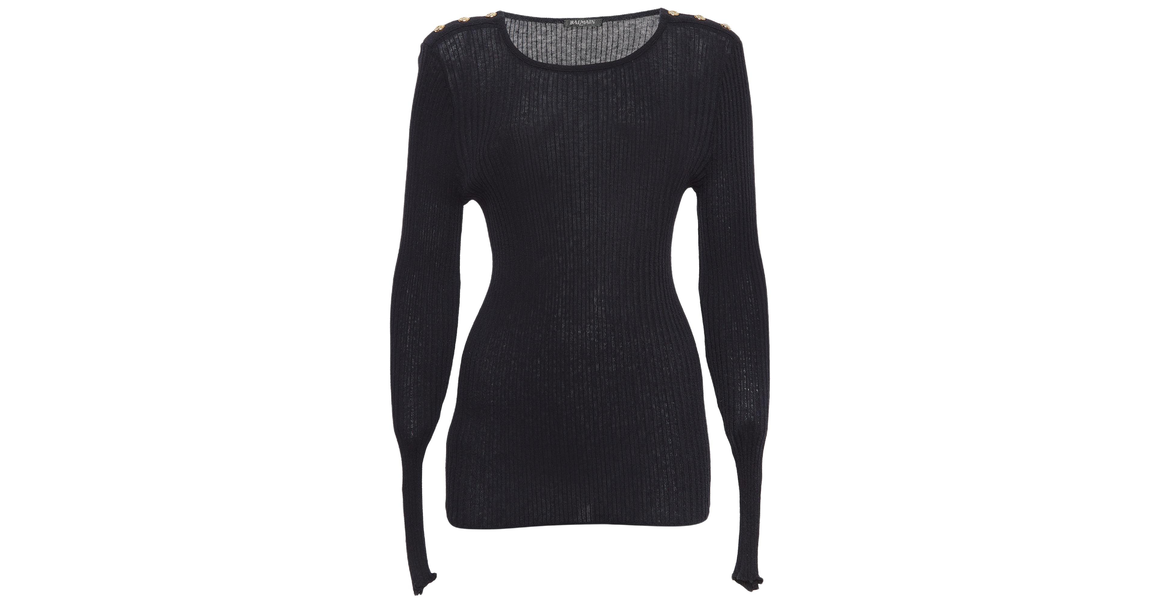 Pre-Owned Balmain Women's Black Rib Knit Button Detail Sweater