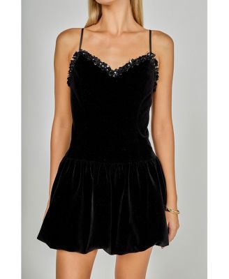 Women's Jewel Trim Velvet Mini Bubble Dress