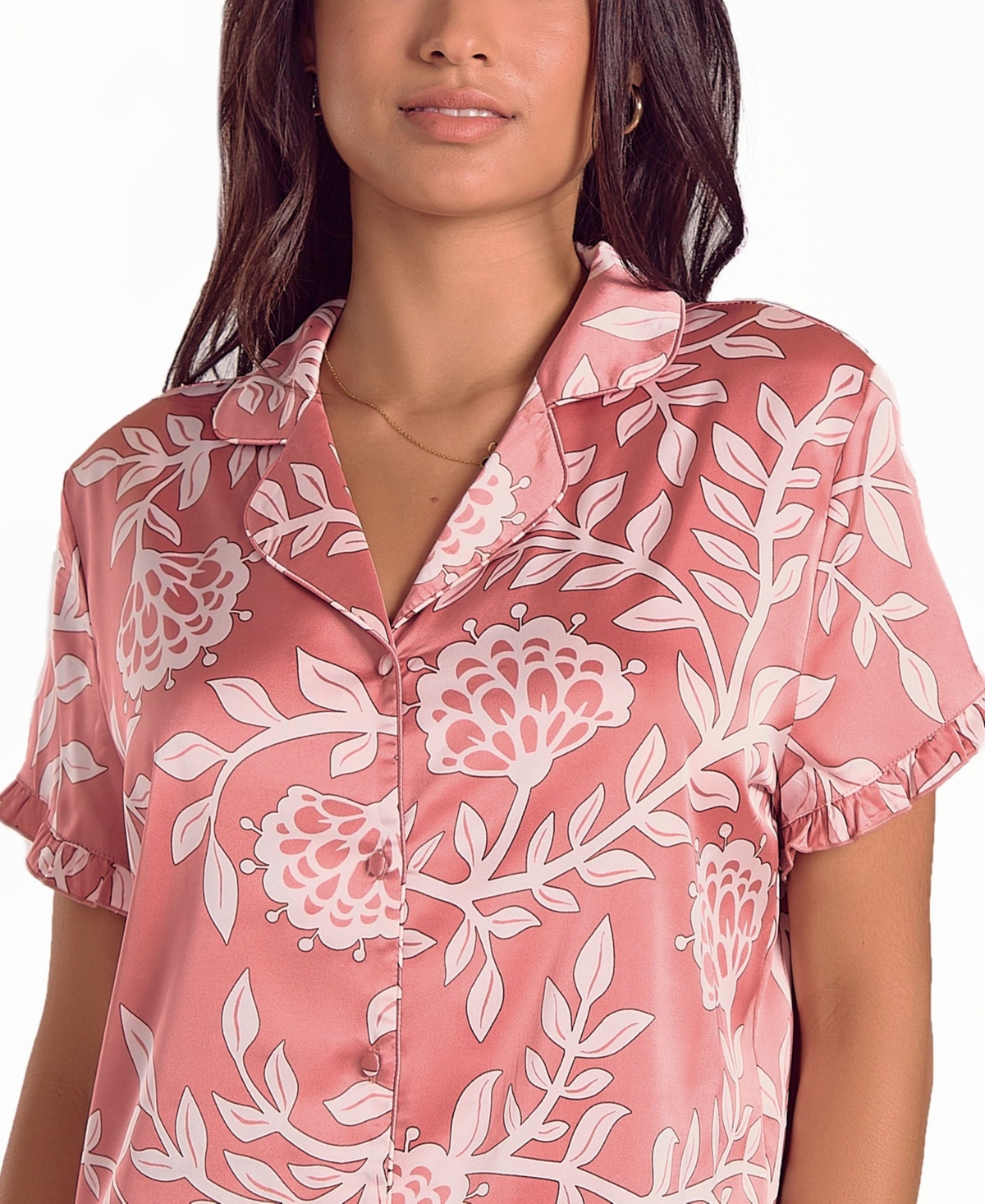 iCollection Women's Floral Stretch Woven Short-Sleeve Pajama Set