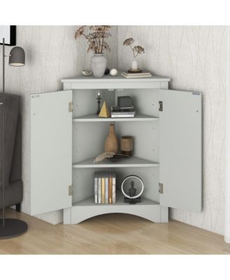 31.5"H Triangle Corner Cabinet, Adjustable Shelves, Kitchen/Home Freestanding Storage