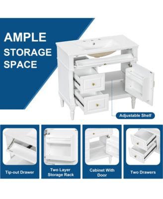 Bathroom Vanity with Ceramic Sink Flip Drawer Adjustable Shelf