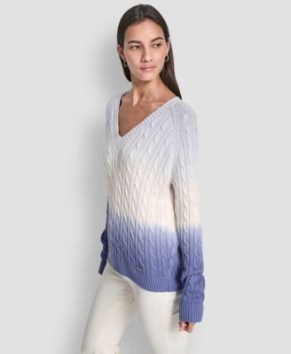 Women's Deep Dye V-Neck Cable Sweater