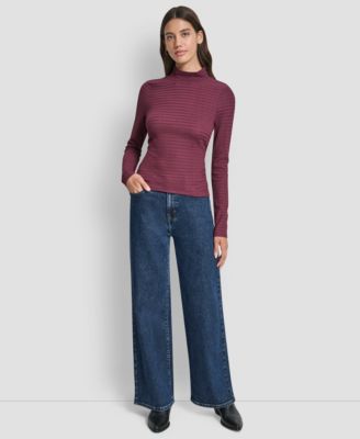 DKNY Jeans - Women's Ripple Lace Mock Neck T-Shirt