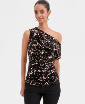 Women's Asymmetric Draped Velvet Top