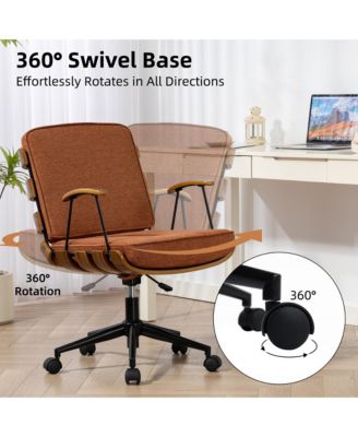 35.83"H Modern 360 Swivel Office Chair, Solid Wood Task Chair with Adjustable Height and Bent Wood