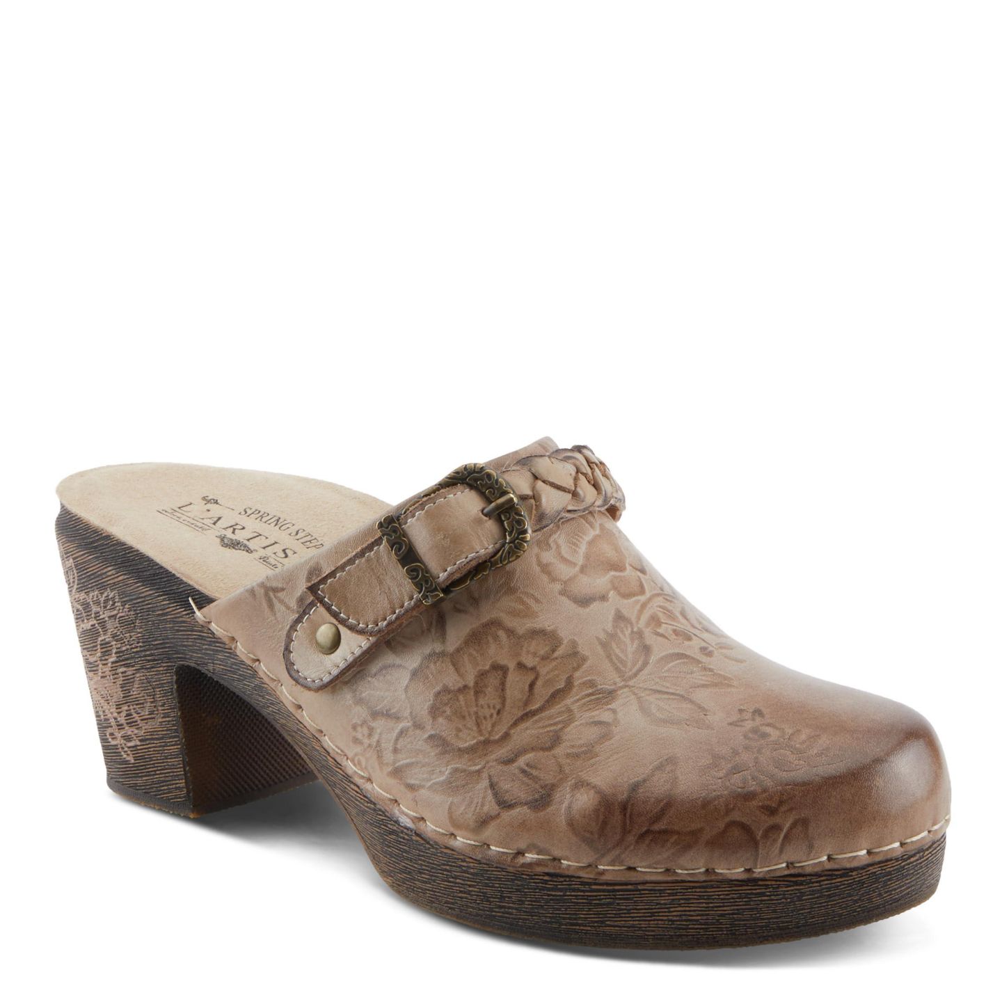 Женские сабо L'Artiste Calliroe Open-Back Clogs Hand-Painted Leather Slip-On With Floral Details, цвет: Бежевый разноцветный — фото 4
