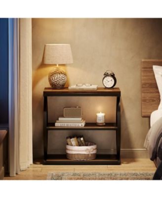 End Table Set of 2, Narrow 3-Tier End Table for Living Room, Industrial Wooden Side Table